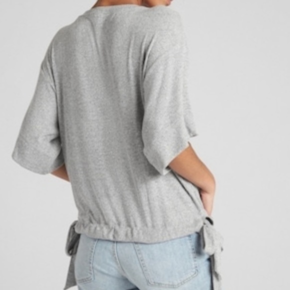 Gap Ribbed Softspun Short sleeve Side-Tie Grey Top - Picture 5 of 7